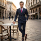 Costume homme à fines rayures 👔 Affine et allonge la silhouette, croisé avec revers pointus, coupe ajustée 💼 Idéal pour les affaires et les mariages 🏆