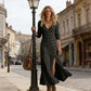 🔥Offre à durée limitée - Robe longue à manches longues, col en V et boutons pour femme