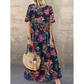 Jupe longue ample imprimée rétro pour femme, style décontracté, col rond