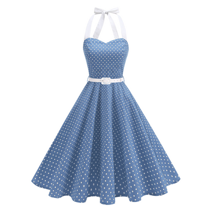 Robe trapèze rétro à pois pour femme, avec dos nu