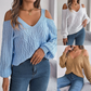 Pull à col en V et épaules dénudées en maille torsadée pour femme