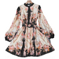 Mini-robe à col haut et imprimé floral romantique