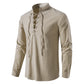 🔥Chemise Henley pour homme en coton et lin, à col montant et manches longues✈️