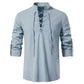 🔥Chemise Henley pour homme en coton et lin, à col montant et manches longues✈️