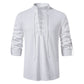 🔥Chemise Henley pour homme en coton et lin, à col montant et manches longues✈️