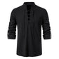🔥Chemise Henley pour homme en coton et lin, à col montant et manches longues✈️