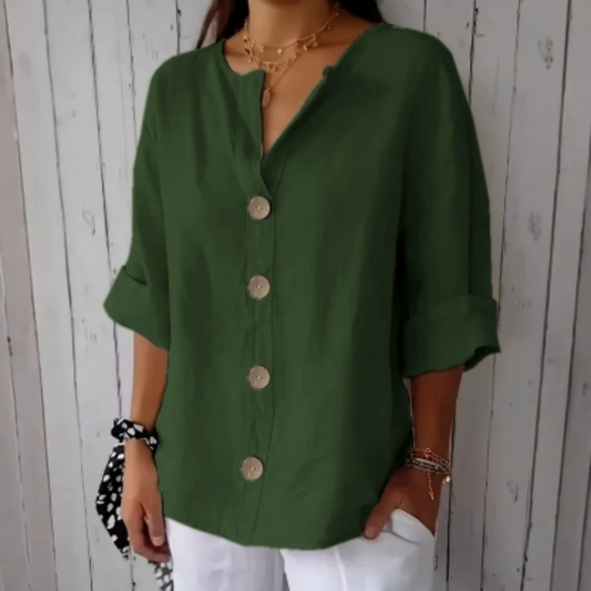 👕✨🌿 Haut Boutonné Ample pour Femme – Tissu Infroissable, Respirant & 6 Couleurs (S-4XL)