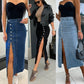 👗 Jupe Denim Chic à Boutons | Coupe Bodycon & Fendue ✨