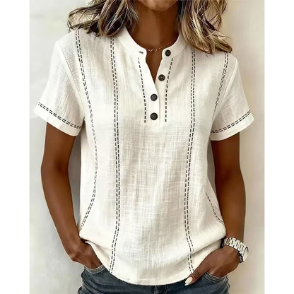 📢📢50 % DE RÉDUCTION !! ⏰ Haut Décontracté à Manches Courtes pour Femme – Tissu Respirant, Coupe Ample, Détails Couture 🍂