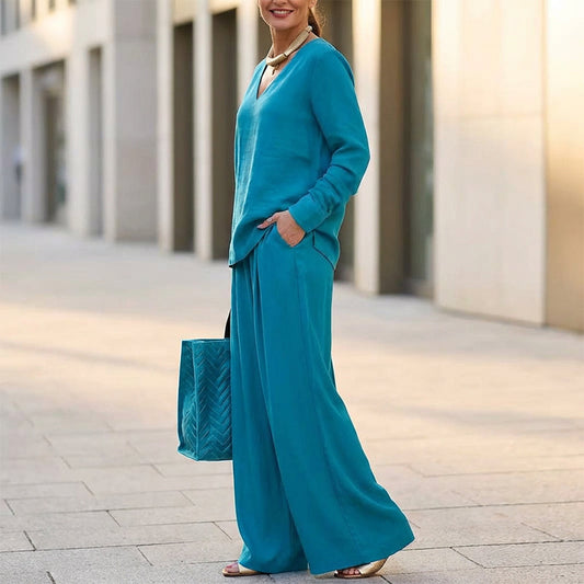 🔥Ensemble d’intérieur décontracté 2 pièces pour femme : haut à col en V et pantalon✈️