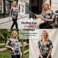 🔥T-shirt à col en V et lacets pour femme, effet tie-dye✈️