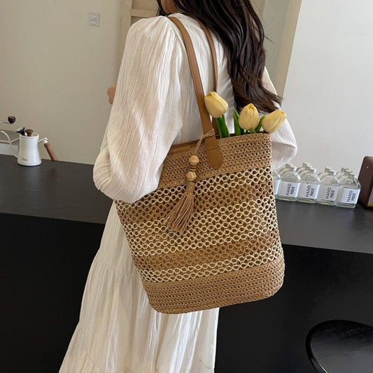 👒🏖️ Sac Bandoulière Femme en Paille Tissée – Grand Format, Léger, Style Plage ✨