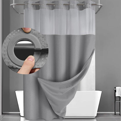 ⏰🛁 PROMO LIMITÉE 50% ! Rideau de Douche Imprimé Waffle – Double Couche Imperméable, Accrochage Sans Anneaux, Fenêtre Transparente, 5 Couleurs, 183x190cm, Parfait pour Salle de Bain & Décoration 🚿