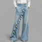 🎉 Fête à moitié prix !👖Pantalon en jean à jambes larges et volants asymétriques pour femme – Élégant, respirant et une pièce unique qui ne passe pas inaperçue 💥