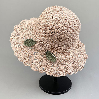 🔥Élégant Chapeau de Paille au Crochet avec Détail à Volants✈️