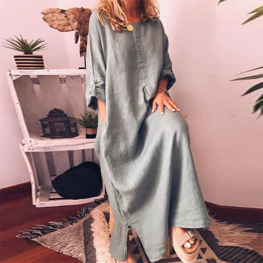 💥66 % DE RÉDUCTION !🔥Robe longue ample décontractée en coton et lin pour femme✈️