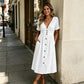 🌸 Le chic estival en toute simplicité – Robe d'été à col en V et boutons pour femme☀️