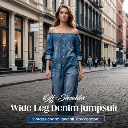 📢📢50 % DE RÉDUCTION !! ⏰Combinaison en jean à épaules dénudées et jambes larges