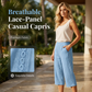 Pantalon capri décontracté pour femme avec dentelle sur les côtés