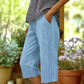 Pantalon capri décontracté pour femme avec dentelle sur les côtés