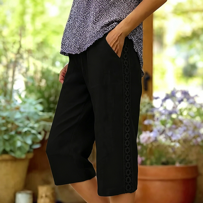 Pantalon capri décontracté pour femme avec dentelle sur les côtés