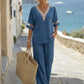 Ensemble élégant pour femme : top col en V et pantalon large