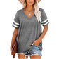 T-shirt à manches courtes rayé à col en V pour femme