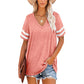 T-shirt à manches courtes rayé à col en V pour femme