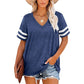 T-shirt à manches courtes rayé à col en V pour femme