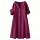 Robe Tunique Femme Décontractée à Col V et Boutons