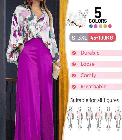 Chemise florale féminine et pantalon à pattes larges avec taille haute (1 set)✈️【Chéri(e), deux articles avec livraison gratuite】