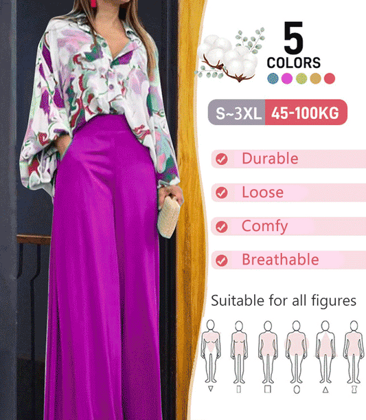 Chemise florale féminine et pantalon à pattes larges avec taille haute (1 set)✈️【Chéri(e), deux articles avec livraison gratuite】