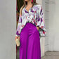 Chemise florale féminine et pantalon à pattes larges avec taille haute (1 set)✈️【Chéri(e), deux articles avec livraison gratuite】