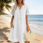 Robe tunique décontractée à col en V et poches pour femme