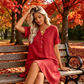 Robe tunique décontractée à col en V et poches pour femme