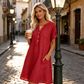 Robe tunique décontractée à col en V et poches pour femme