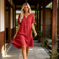 Robe tunique décontractée à col en V et poches pour femme