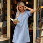 Robe tunique décontractée à col en V et poches pour femme