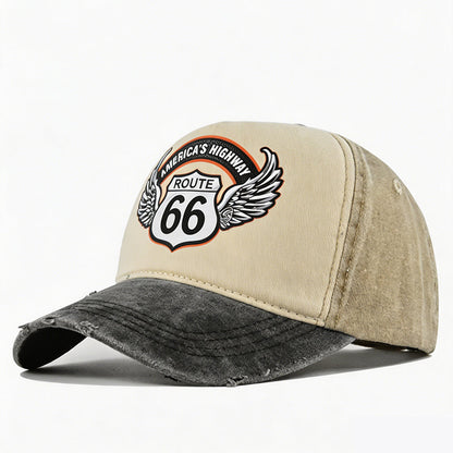 💐 PROMO EXCEPTIONNELLE -50% ! Casquette Moto Vintage Route 66 – Jean délavé, Double coutures 🧥✨ 【Qualité Premium】