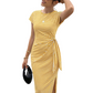 Robe midi à rayures avec nœud sur le côté pour femme