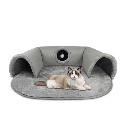 🐱PROMOTION LIMITÉE -50%✨Lit tunnel pour chat 2-en-1 – Peluche, pliable, compact🎾