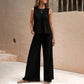 Ensemble composé d'un haut sans manches uni et d'un pantalon à jambes larges