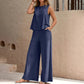 Ensemble composé d'un haut sans manches uni et d'un pantalon à jambes larges