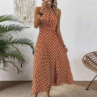 📢 Mi-saison : −50 % – ne ratez pas cette offre ! ⏰Robe Femme Pois & Dos Nu – Coupe Haute Taille, Jupe Plissée, Sans Manches, 3 Couleurs, 4 Tailles, Style Rétro & Élégant ✨