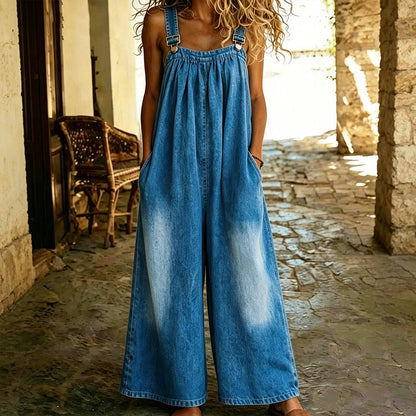 ❣️Nouveauté👖Combinaison en jean à jambes larges décontractée pour femme