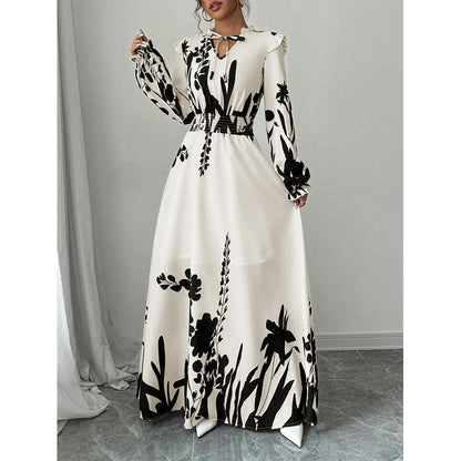 👗 50 % DE RÉDUCTION EN CE MOMENT ! 🌸 Robe longue à motifs floraux, encolure en V et manches à volants – silhouette flatteuse, légère et parfaite pour faire la fête 🥂