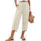 Pantalon court décontracté pour femme, coupe ample et jambes larges