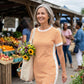 Robe midi à manches courtes rayée pour femme