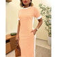 Robe midi à manches courtes rayée pour femme