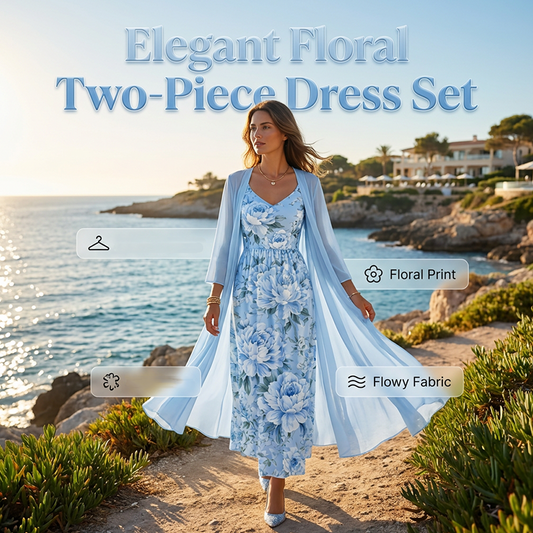 Ensemble élégant à deux pièces pour femme, à motif floral